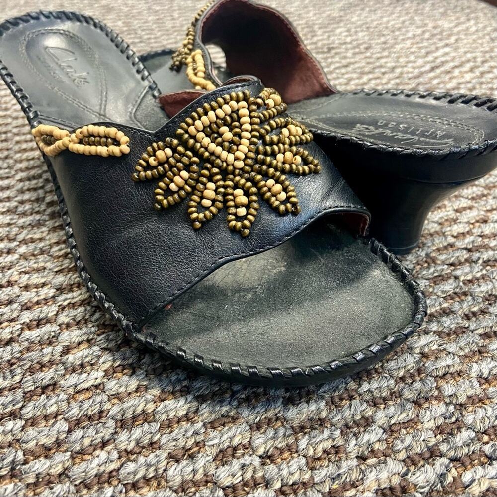 Clarks Artisan Empress Leather Beaded Boho Hippie Natural Wedge slide